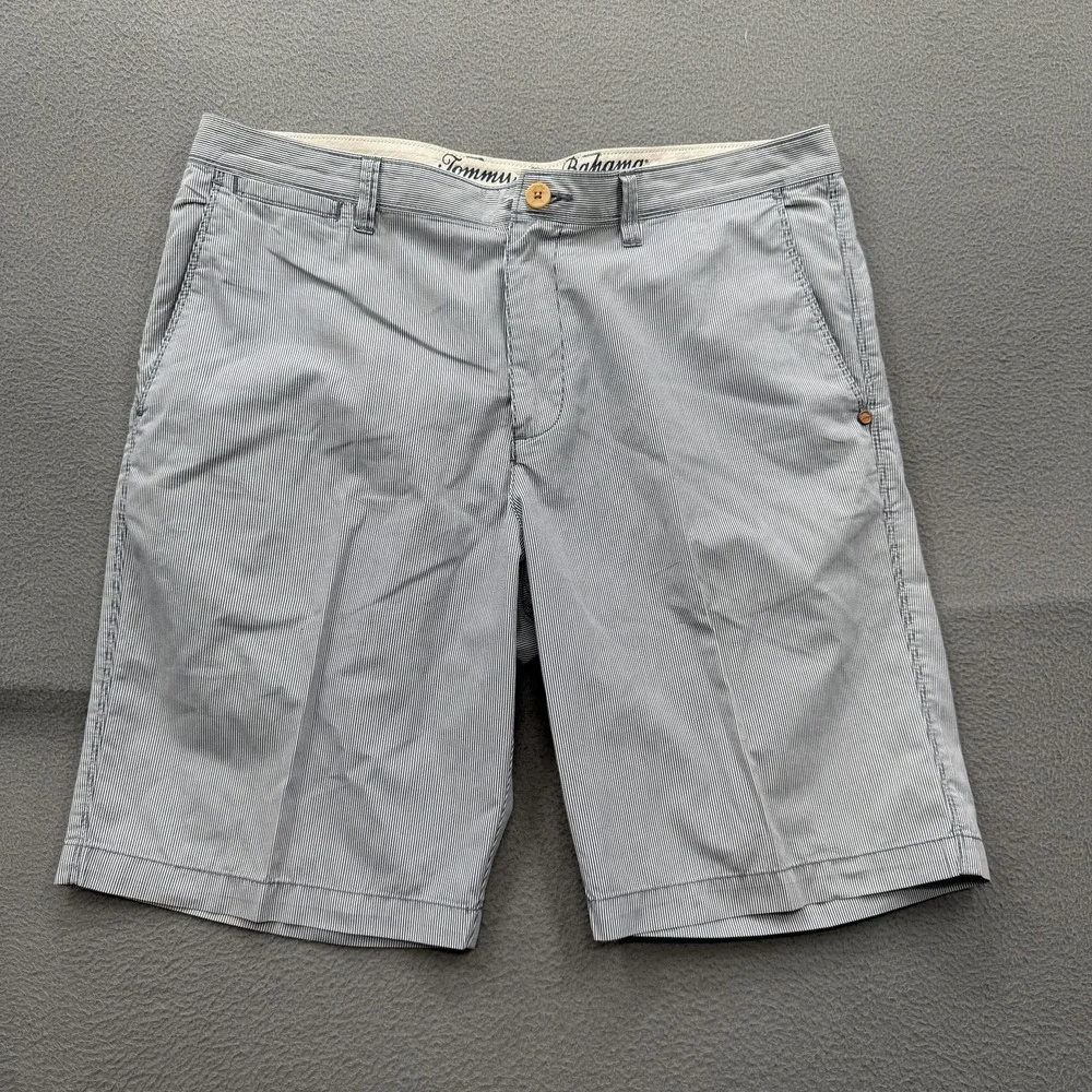 Tommy Bahama Shorts Mens 34 Blue Striped Chino Cotton 10 Inseam Casual Summer